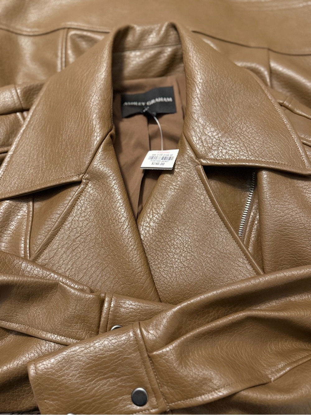 Ashley Graham Faux Leather Coat - Earth Tone - Picture 6 of 9